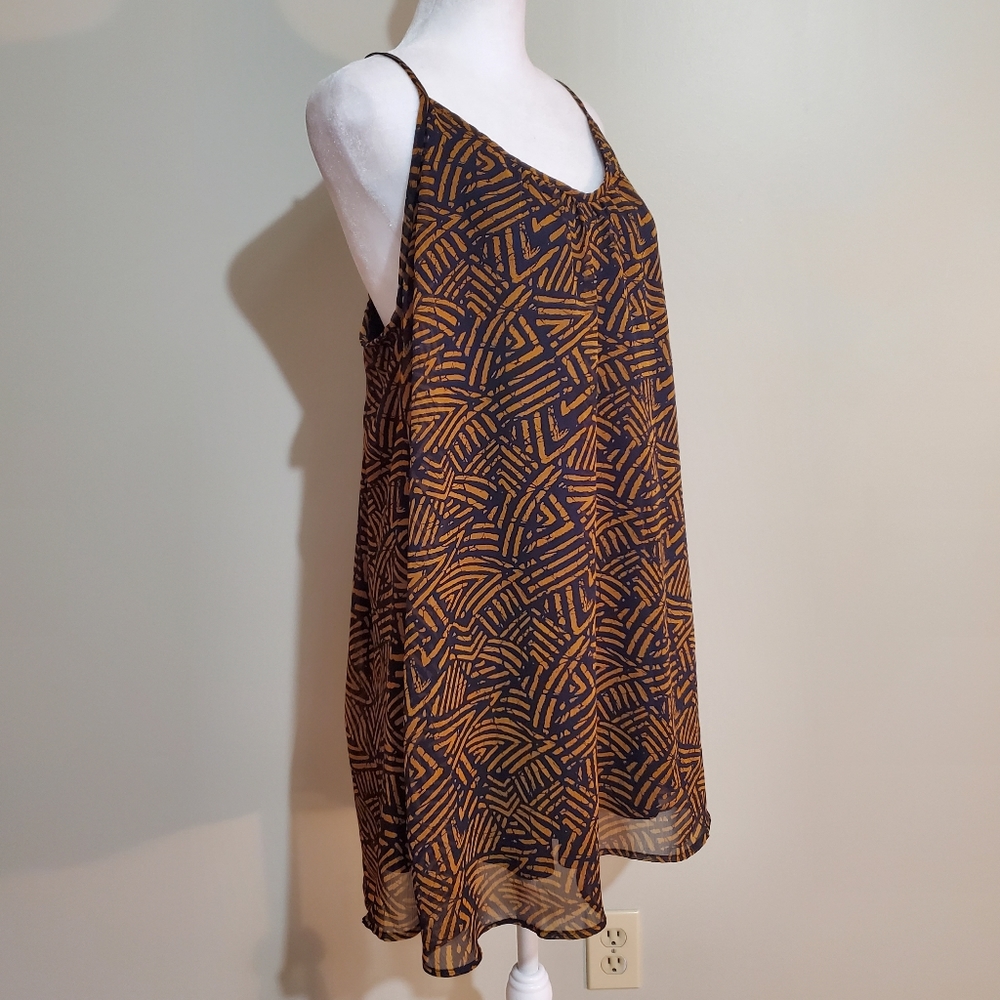 Lulus Breezy Night Navy Blue Tribal Print Strappy racerback Swing Mini Dress. M. - Picture 2 of 11